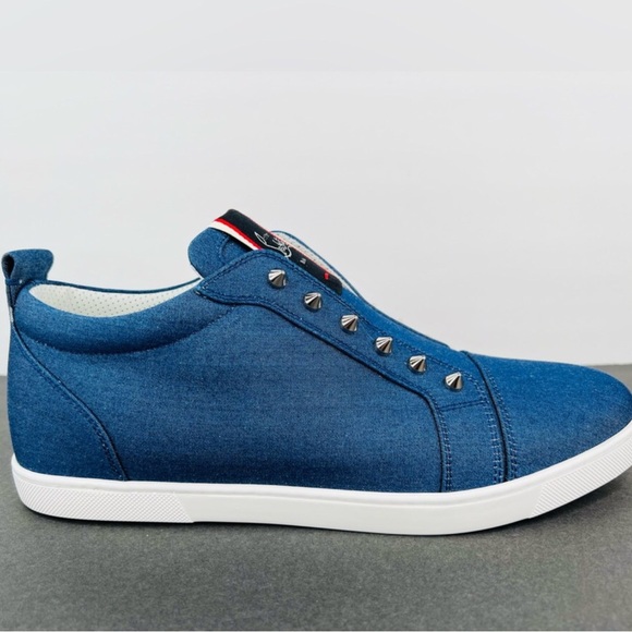 Christian Louboutin F.A.V Fique A Vontade Denim Spike Sneakers EU 38 - US 8 - Picture 8 of 11